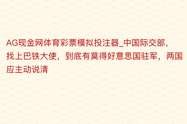 AG现金网体育彩票模拟投注器_中国际交部，找上巴铁大使，到底有莫得好意思国驻军，两国应主动说清